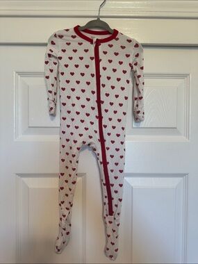 KicKee White and Red Heart Print Baby Bamboo One-Piece Pajamas